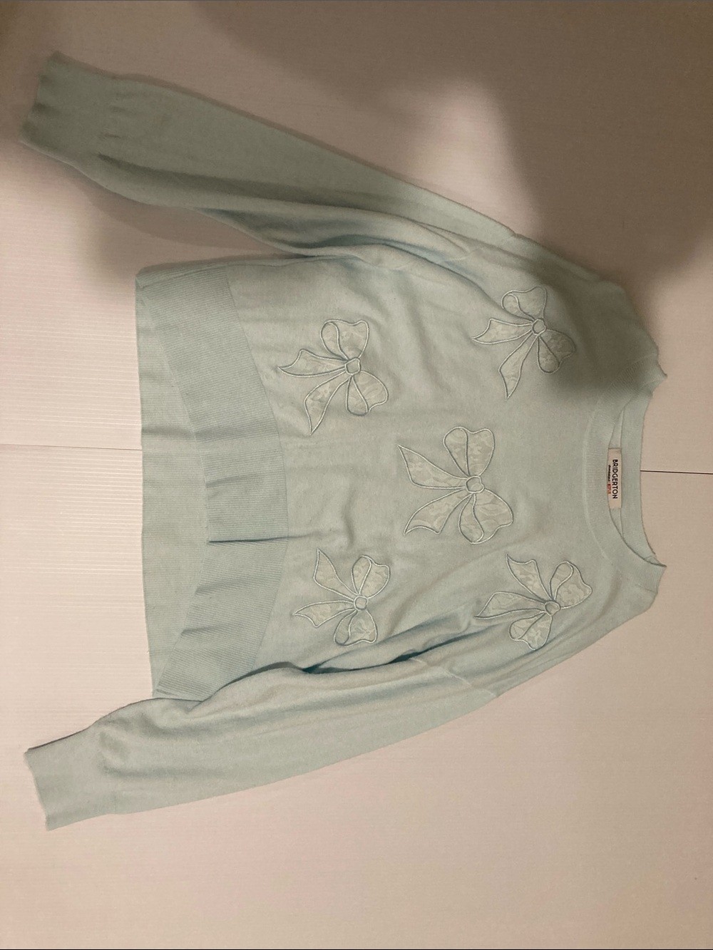 Official Netflix Bridgerton light blue lace bow sweater size M